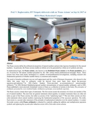 Prof. V. Raghavendra, IIT Tirupati, Delivered a Talk on 'Peano Axioms'