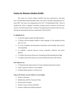 Centre for Women's Studies Profile