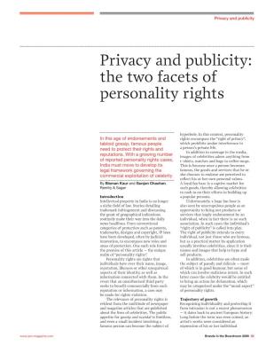 Privacy and Publicity: the Two Facets of Personality Rights
