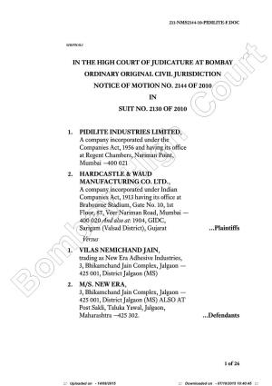 In the High Court of Judicature at Bombay Ordinary Original Civil Jurisdiction Notice of Motion No