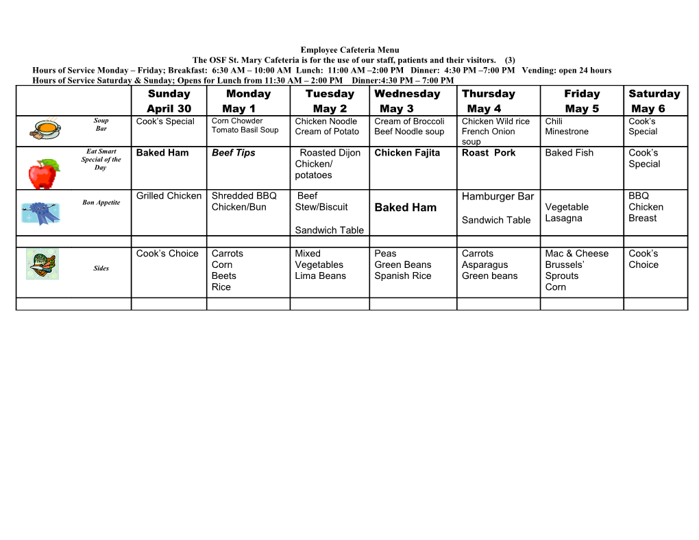 Employee Cafeteria Menu