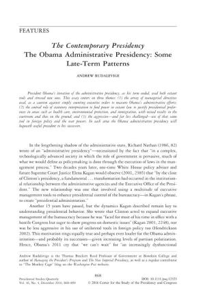 The Contemporary Presidencythe Obama Administrative Presidency