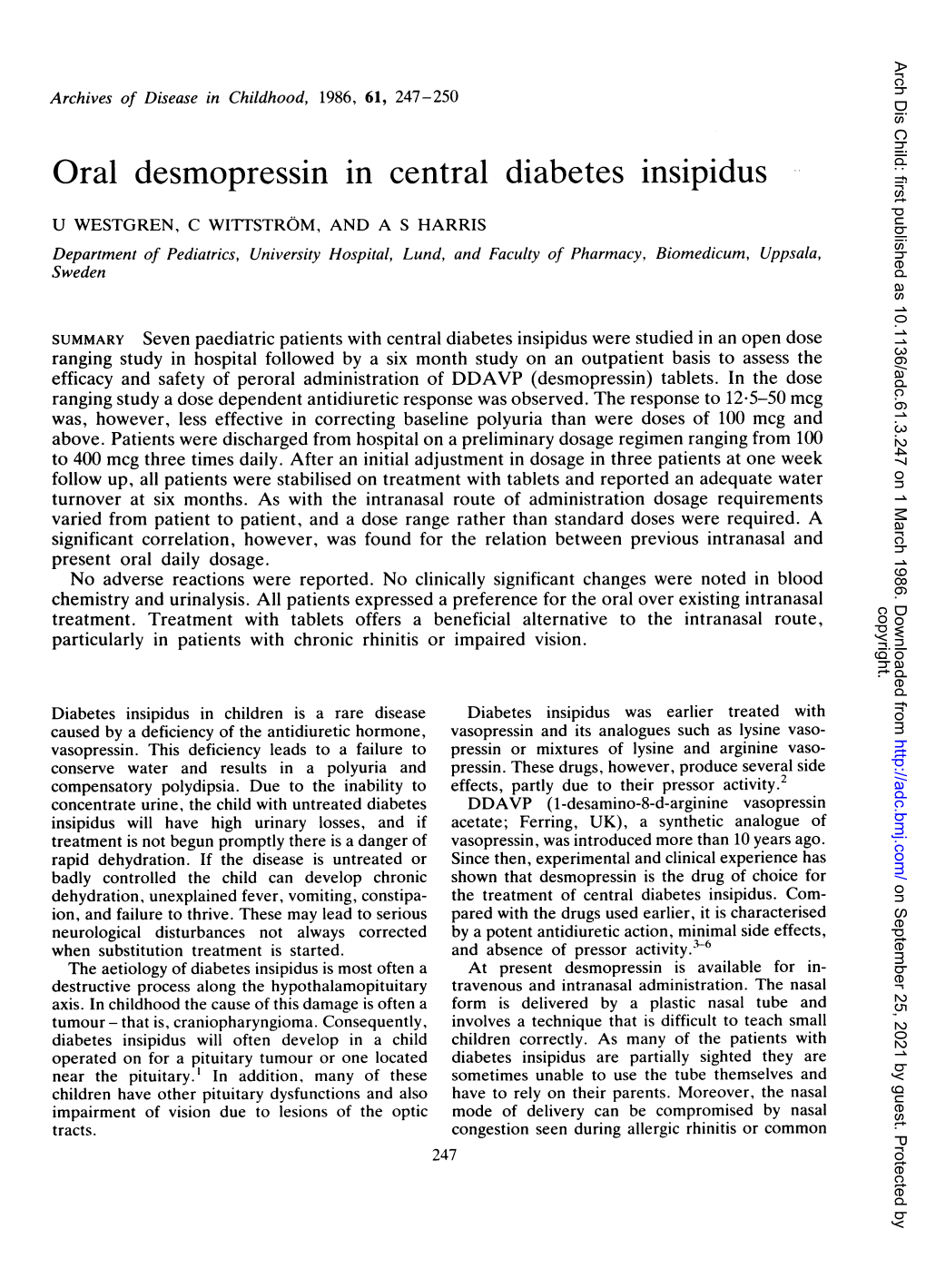 Oral Desmopressin in Central Diabetes Insipidus