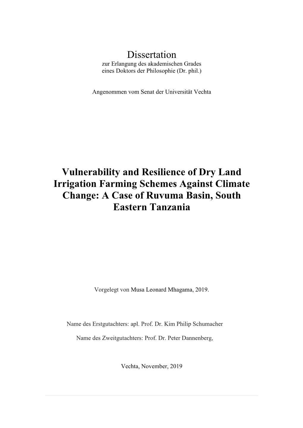 Dissertation Vulnerability and Resilience Of