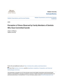 Perception of Stress Observed by Family Members of Dentists Who Have Committed Suicide