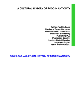 A Cultural History of Food in Antiquity Ebook Free Download