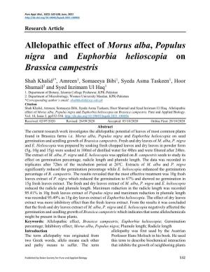 Allelopathic Effect of Morus Alba, Populus Nigra and Euphorbia Helioscopia On