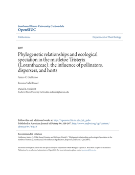Phylogenetic Relationships and Ecological Speciation in the Mistletoe Tristerix (Loranthaceae): the Influence of Pollinators, Dispersers, and Hosts Amico C