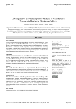 A Comparative Electromyographic Analysis of Masseter and Temporalis Muscles in Edentulous Subjects