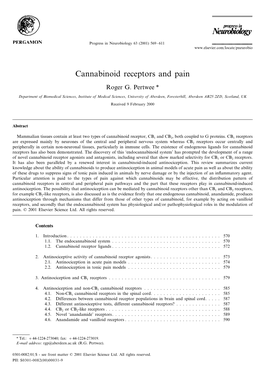 Cannabinoid Receptors and Pain