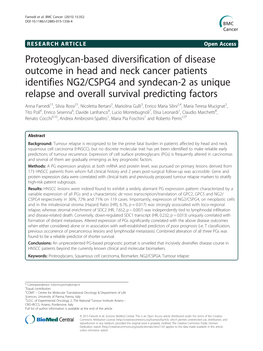 Proteoglycan-Based Diversification of Disease Outcome in Head and Neck