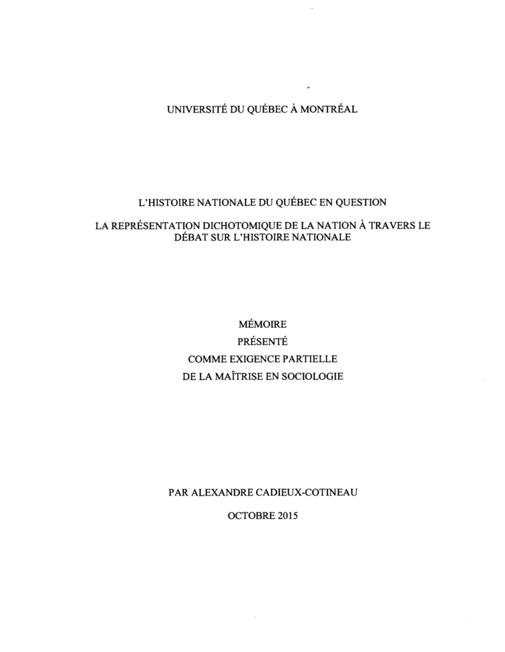 L'histoire Nationale Du Québec En Question