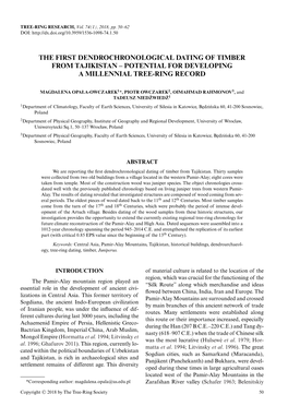 The First Dendrochronological Dating of Timber from Tajikistan – Potential for Developing a Millennial Tree-Ring Record