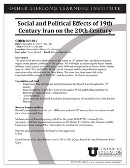 Social and Political Effects of 19Th Century Iran on the 20Th Century