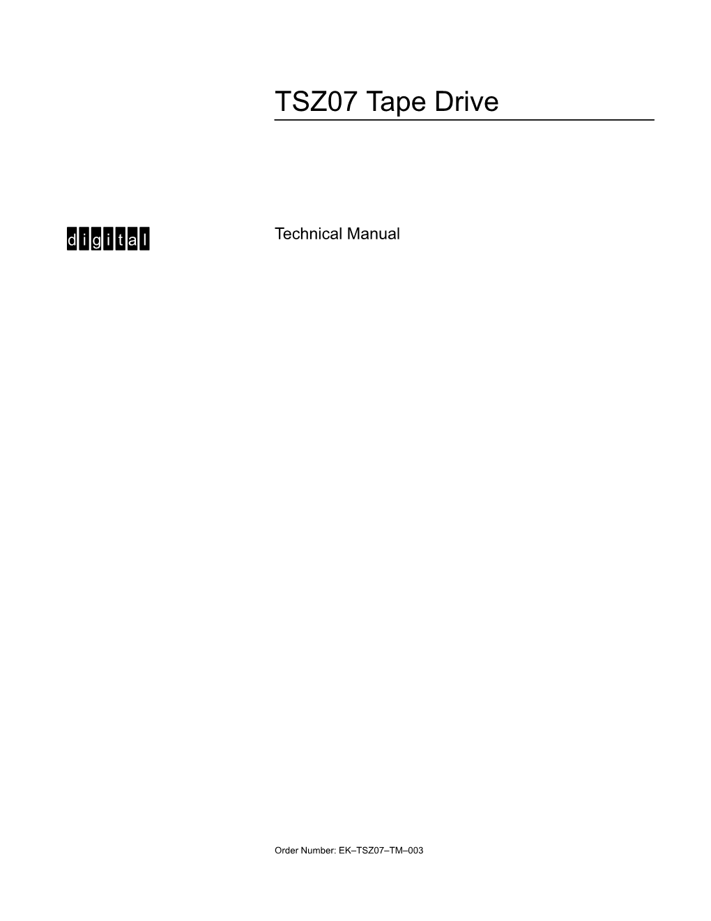 TSZ07 Tape Drive Technical Manual