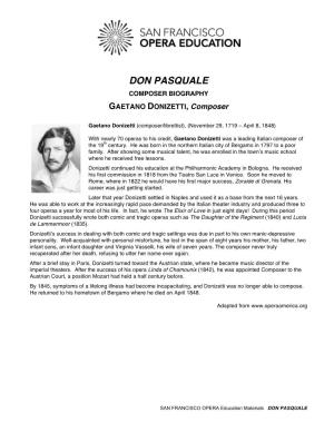 DON PASQUALE COMPOSER BIOGRAPHY GAETANO DONIZETTI, Composer