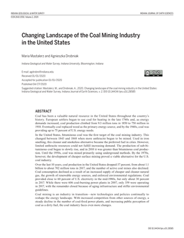 Changing Landscape of the Coal Mining Industry in the United States