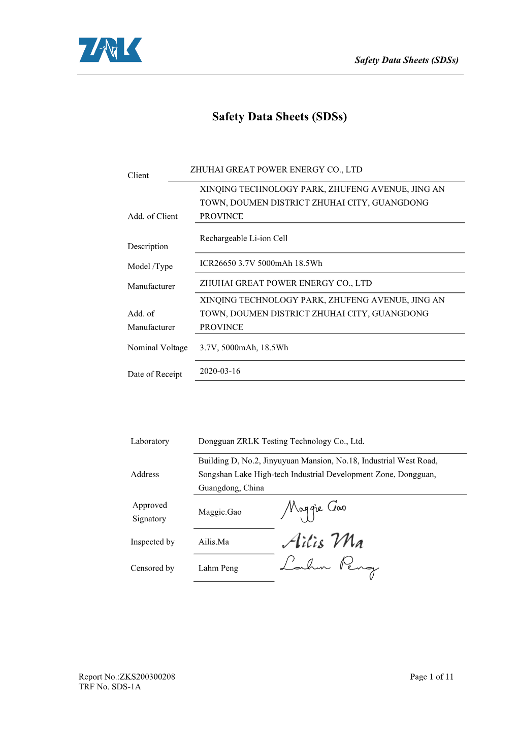 Safety Data Sheets (Sdss)