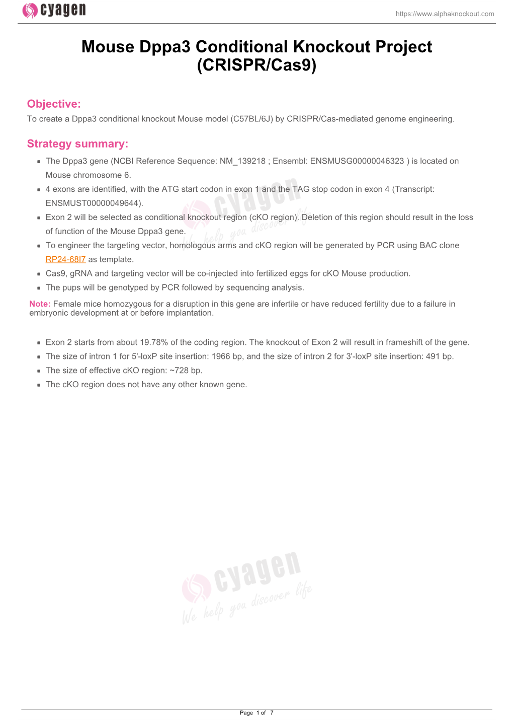 Mouse Dppa3 Conditional Knockout Project (CRISPR/Cas9)