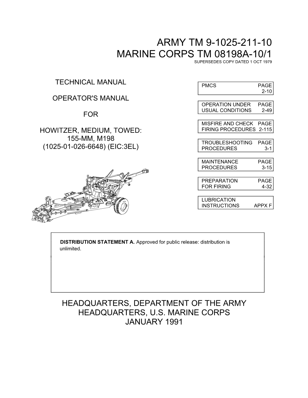 Army Tm 9-1025-211-10 Marine Corps Tm 08198A-10/1 Supersedes Copy Dated 1 Oct 1979