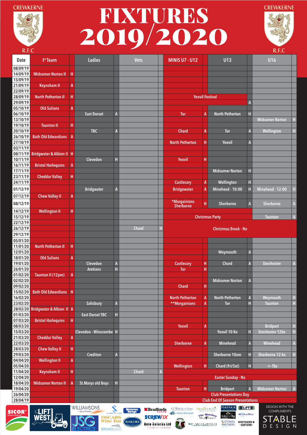 Fixtures 2019/2020