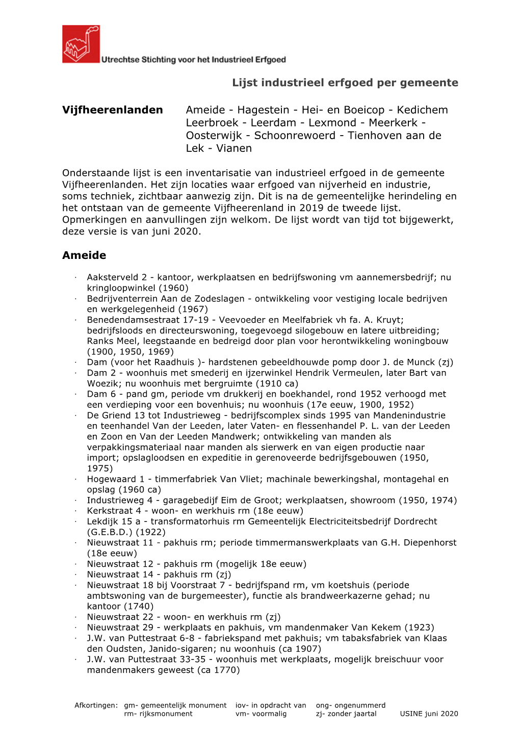 Lijst Industrieel Erfgoed Per Gemeente Vijfheerenlanden Ameide