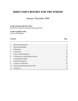 Director's Report for the Period