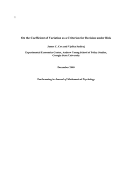 On the Coefficient of Variation As a Criterion for Decision Under Risk