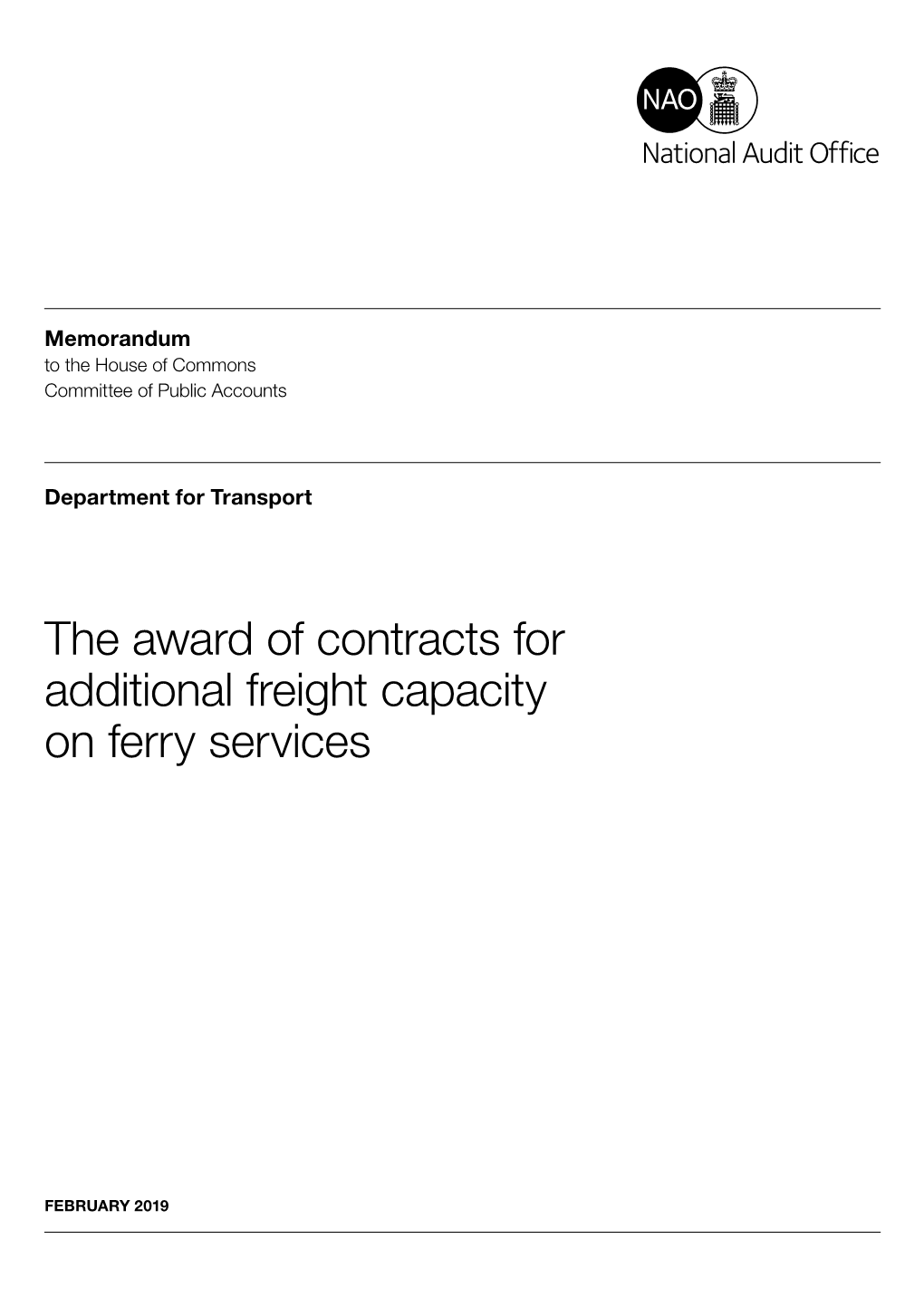 The Award of Contracts for Additional Freight Capacity on Ferry Services