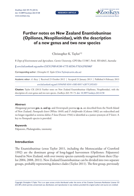 Opiliones, Neopilionidae)