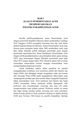 Bab 5 Alasan Pemerintahan Aceh Mempertahankan Politik Paradiplomasi Aceh