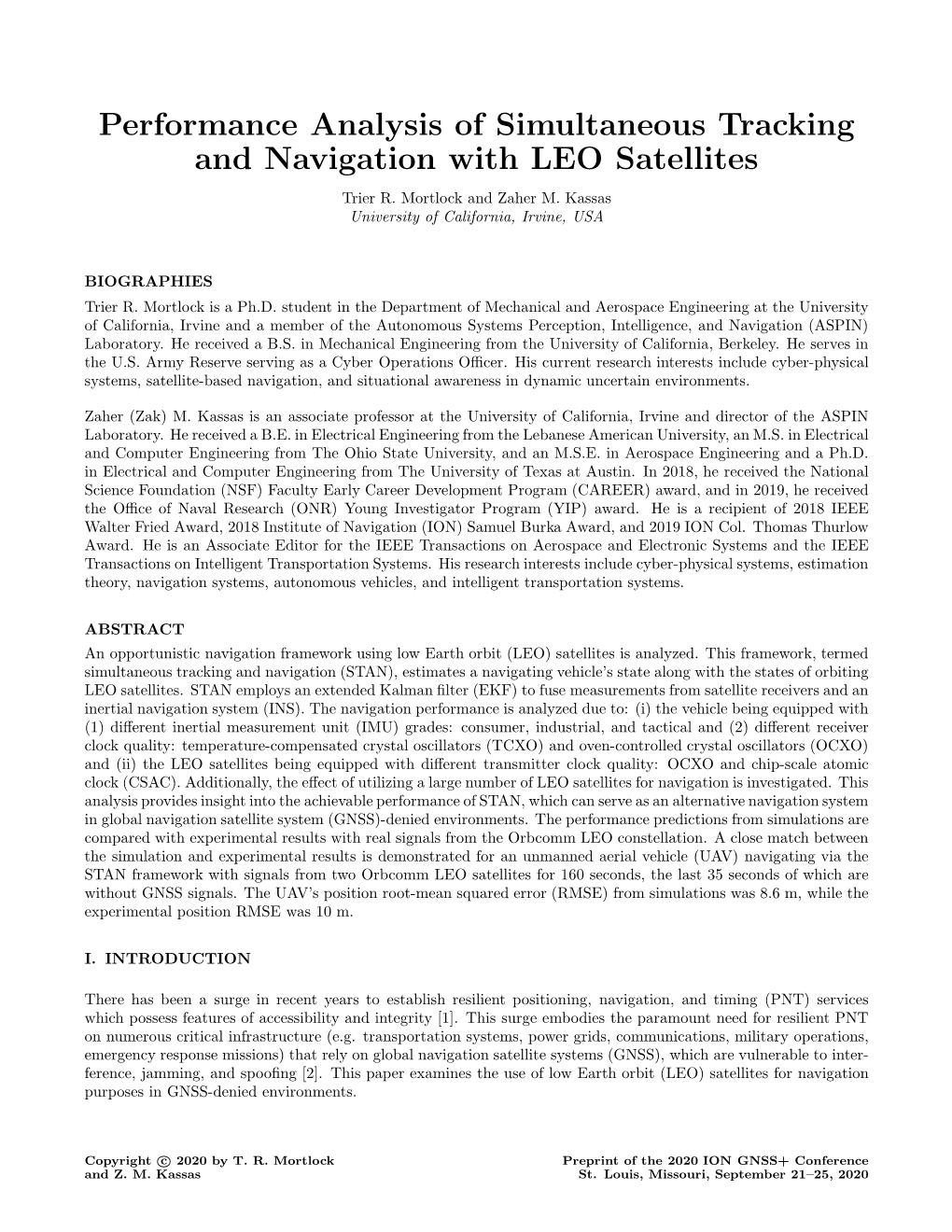 Performance Analysis of Simultaneous Tracking and Navigation with LEO Satellites