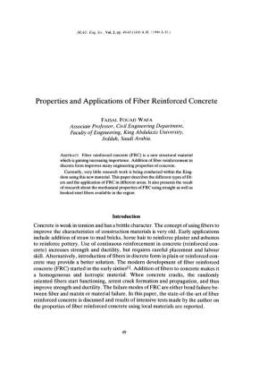 Properties and Applications of Fiber Reinforced Concrete