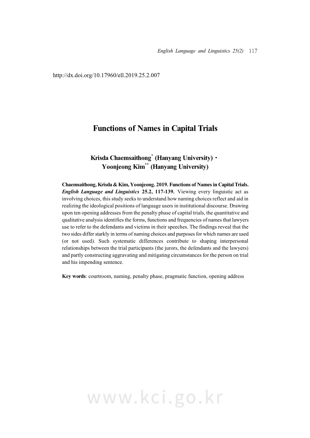 Functions of Names in Capital Trials