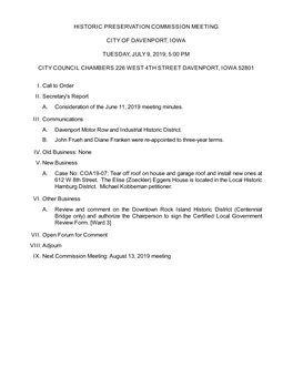 Historic Preservation Commission Meeting City Of