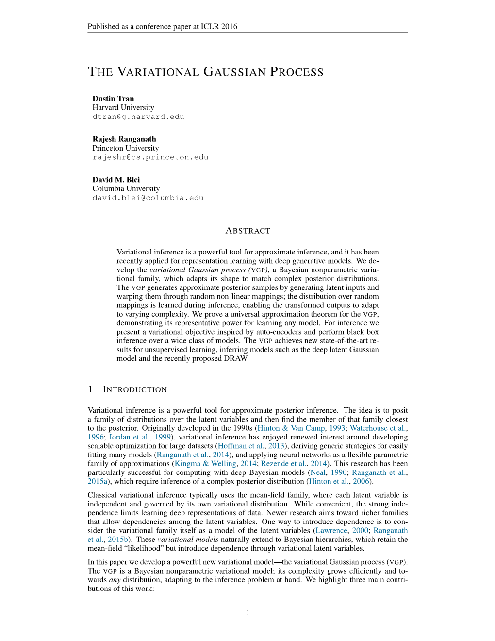 The Variational Gaussian Process