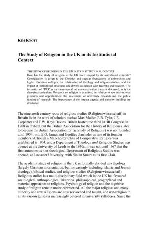 The Study of Religion in the UK in Its Institutional Context