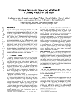 Arxiv:1610.08469V4 [Cs.CY] 25 Apr 2017 Presence of Celebrity Chefs, Have All Contributed to a Thriving Cul- by BBC Food, and Country Health Statistics