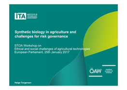 Synthetic Biology in Agriculture and Challenges for Risk Governance