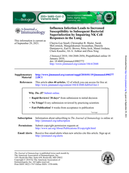 Influenza Infection Leads to Increased Susceptibility to Subsequent