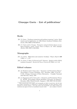Giuseppe Gaeta – List of Publications∗