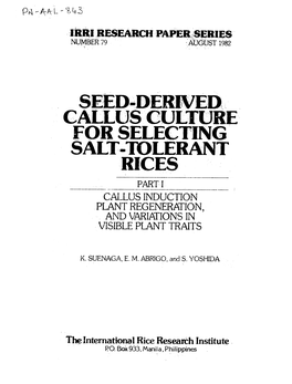 Seed-Der Ed Callus' Culture for Selecting Salt-Tolerant Rices