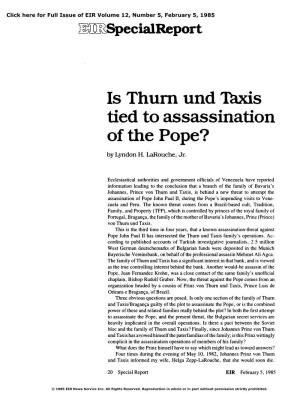 Is Thurn Und Taxis Tied to Assassination of the Pope?