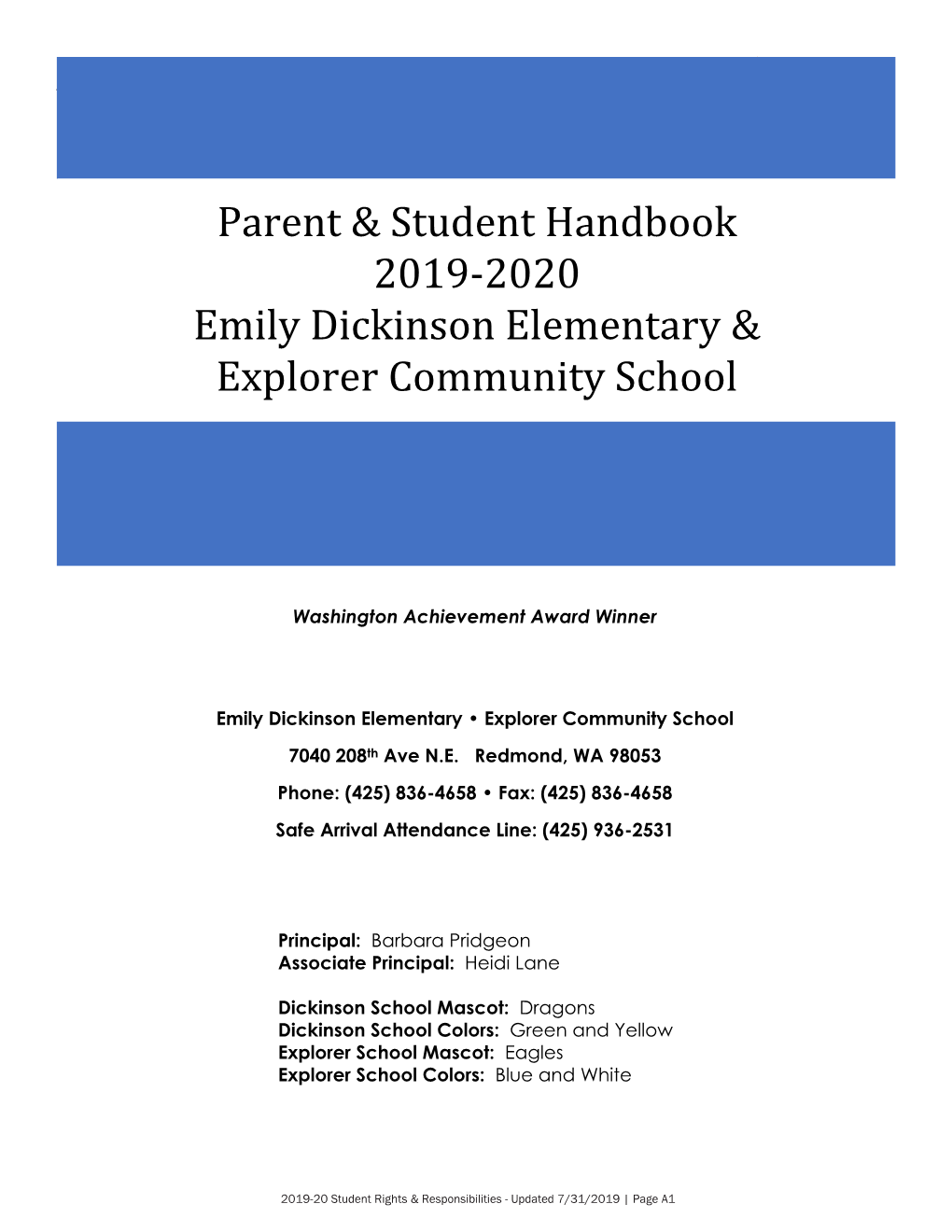 Student Handbook 201 Emily Dickinson Elementary &