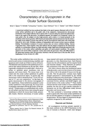 Characteristics of a Glycoprotein in the Ocular Surface Glycocalyx