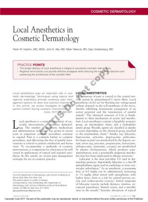 Local Anesthetics in Cosmetic Dermatology