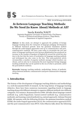 In Between Language Teaching Methods: Do We Need (To Know About)