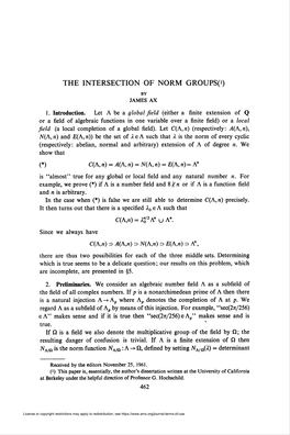 THE INTERSECTION of NORM GROUPS(I) by JAMES AX
