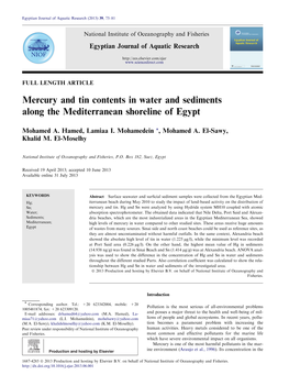 Mercury and Tin Contents in Water and Sediments Along the Mediterranean Shoreline of Egypt