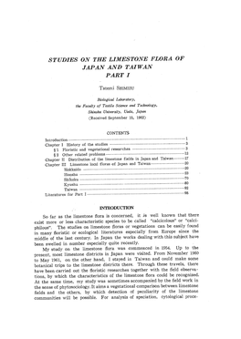 Studies on the Limestone Flora of Japan and Taiwan